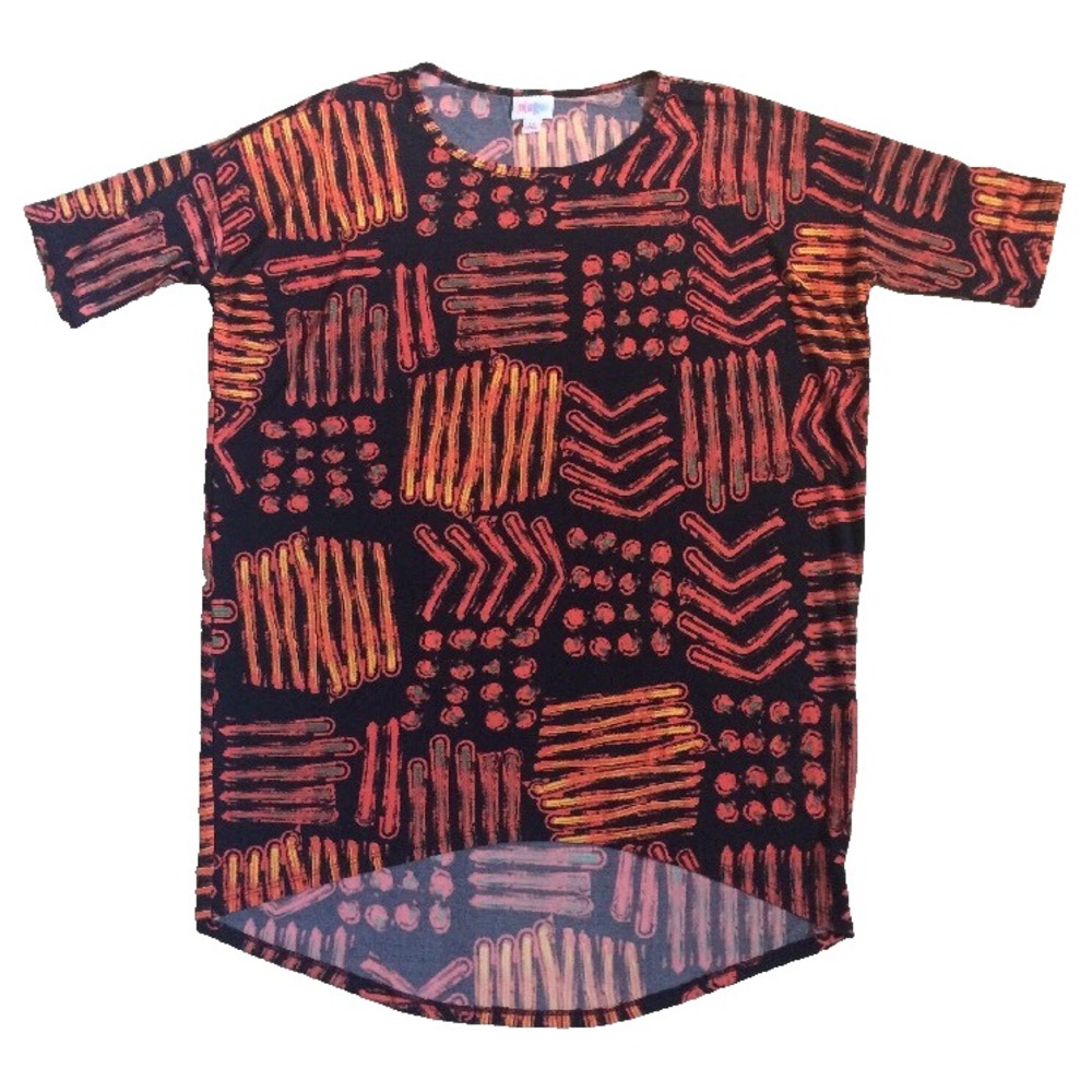 LulaRoe Irma Top XS Black Orange Design